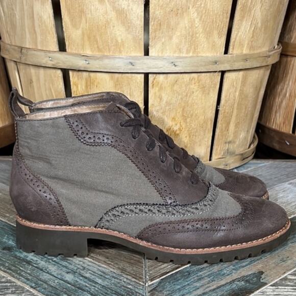 Sperry Kent Oxford Wingtip Brown Leather Canvas Lace-Up Ankle Boots Women Size 7 - Picture 1 of 11
